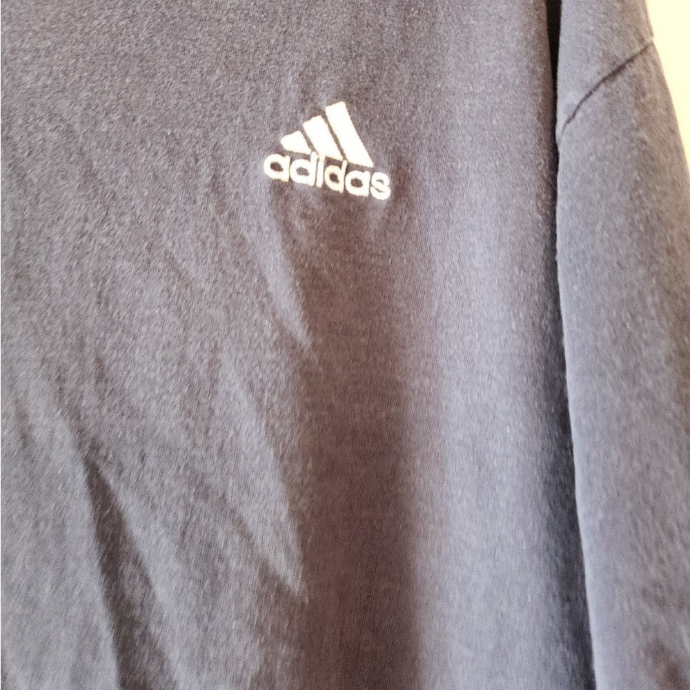 Adidas Y2K navy blue Short Sleeve Size mens large Embroidered Chest Logo Shirt - Picture 3 of 4